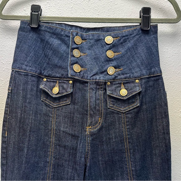 ZCO Dark Blue High Waisted Flare Jeans with Gold Buttons - Picture 2 of 13